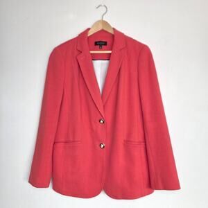 Talbots Classic Two Button Cotton Blend Blazer Fiery Orange Structured Color pop